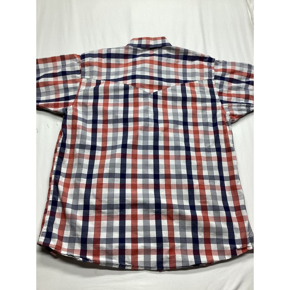 Resistol Ranch Mens XL Red White Blue Plaid Western Short Sleeve Button Shirt - Picture 4 of 7